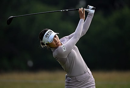 Jun 25, 2021; John's Creek, Georgia, USA; Jeongeun Lee6  plays her shot from the sixth tee during the second round of the KPMG Women's PGA Championship golf tournament at the Atlanta Athletic Club. Mandatory Credit: Adam Hagy-USA TODAY Sports
