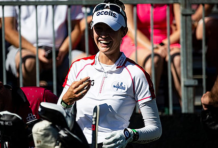 Nelly Korda  plays during the first round of the QBE Shootout at Tiburon Golf Club at the Ritz Carlton in Naples on Friday, Dec. 9, 2022. She was paired with Denny McCarthy.  They shot -12.

Qbe005