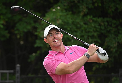 Jun 12, 2022; Etobicoke, Ontario, CAN;  Rory McIlroy plays his tee shot on the 17th hole during the final round of the RBC Canadian Open golf tournament. Mandatory Credit: Dan Hamilton-USA TODAY Sports