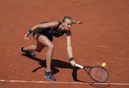 May 30, 2021; Paris, France; Petra Kvitova (CZE) in action during her match against Greet Minnen (BEL) at Roland Garros Stadium. Mandatory Credit: Susan Mullane-USA TODAY Sports