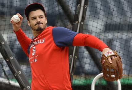 Oct 3, 2022; Pittsburgh, Pennsylvania, USA;  St. Louis Cardinals third baseman Nolan Arenado (28) warms up before the game against the Pittsburgh Pirates at PNC Park. Mandatory Credit: Charles LeClaire-USA TODAY Sports
