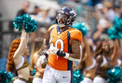 Sep 19, 2021; Jacksonville, Florida, USA; Denver Broncos linebacker Justin Strnad (40) against the Jacksonville Jaguars at TIAA Bank Field. Mandatory Credit: Mark J. Rebilas-USA TODAY Sports