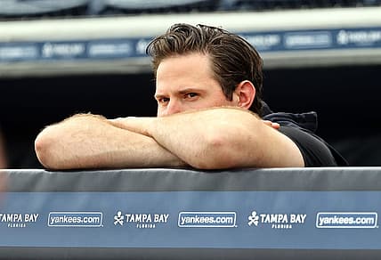 Mar 16, 2022; Tampa, FL, USA; New York Yankees relief pitcher Zack Britton (53) looks on works out during spring training practice at George M Steinbrenner Field. Mandatory Credit: Kim Klement-USA TODAY Sports