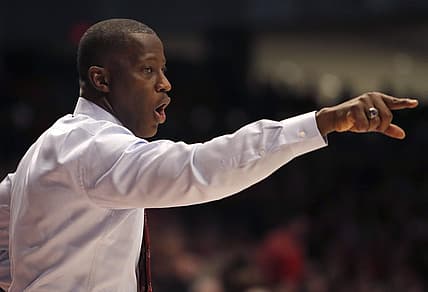 Feb 28, 2020; Dayton, Ohio, USA; Dayton Flyers head coach Anthony Grant reacts against the Davidson Wildcats during the second half at University of Dayton Arena. Mandatory Credit: David Kohl-USA TODAY Sports