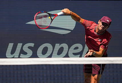 Sept 1, 2023; Flushing, NY, USA; Tommy Paul of the USA hits to Alejandro Davidovich Fokina of Spain on day five of the 2023 U.S. Open tennis tournament at USTA Billie Jean King National Tennis Center. Mandatory Credit: Robert Deutsch-USA TODAY Sports