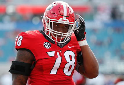 Oct 29, 2016; Jacksonville, FL, USA; Georgia Bulldogs defensive tackle Trenton Thompson (78) works out prior to the game at EverBank Field. Mandatory Credit: Kim Klement-USA TODAY