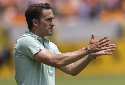 Apr 30, 2022; Houston, Texas, USA; Austin FC head coach Josh Wolff calls a play against the Houston Dynamo FC in the first half at PNC Stadium. Mandatory Credit: Thomas Shea-USA TODAY Sports