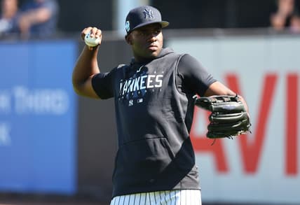 Feb 20, 2023; Tampa, FL, USA; New York Yankees center fielder Estevan Florial (90) works out during spring training practice at George M Steinbrenner Field. Mandatory Credit: Kim Klement-USA TODAY Sports