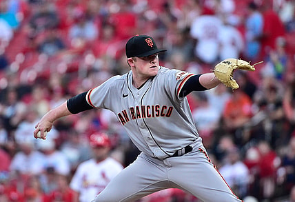 Jul 16, 2021; St. Louis, Missouri, USA;  San Francisco Giants starting pitcher Logan Webb (62) pitches during the first inning against the St. Louis Cardinals at Busch Stadium. Mandatory Credit: Jeff Curry-USA TODAY Sports