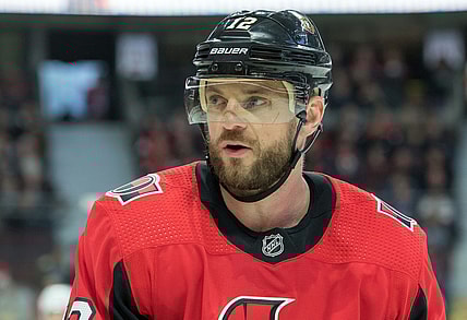 Feb 15, 2018; Ottawa, Ontario, CAN; Ottawa Senators right wing Marian Gaborik (12) skates during a break in the second period against the Buffalo Sabres at Canadian Tire Centre. Mandatory Credit: Marc DesRosiers-USA TODAY Sports