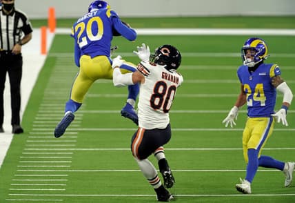 Rams' Jalen Ramsey with INT of Bears' Nick Foles Monday Night Football