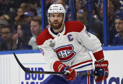Jun 28, 2021; Tampa, Florida, USA; Montreal Canadiens defenseman Shea Weber (6) in action against the Tampa Bay Lightning in the second period of game one of the 2021 Stanley Cup Final at Amalie Arena. Mandatory Credit: Kim Klement-USA TODAY Sports