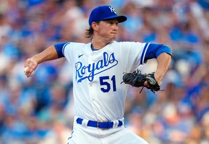 May 6, 2023; Kansas City, Missouri, USA; Kansas City Royals starting pitcher Brady Singer (51) pitches during the second inning against the Oakland Athletics at Kauffman Stadium. Mandatory Credit: Jay Biggerstaff-USA TODAY Sports