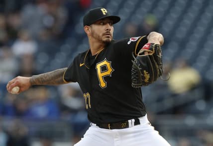 Apr 8, 2023; Pittsburgh, Pennsylvania, USA;  Pittsburgh Pirates starting pitcher Vince Velasquez (27) delivers a pitch against the Chicago White Sox during the first inning at PNC Park. Mandatory Credit: Charles LeClaire-USA TODAY Sports