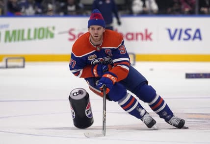 Feb 2, 2024; Toronto, Ontario, CANADA; Edmonton Oilers center Connor McDavid (97) competes in the obstacle course during the NHL All-Star Skills Competition at Scotiabank Arena. Mandatory Credit: John E. Sokolowski-USA TODAY Sports