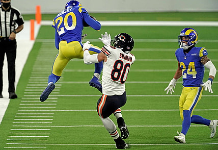 Rams' Jalen Ramsey with INT of Bears' Nick Foles Monday Night Football