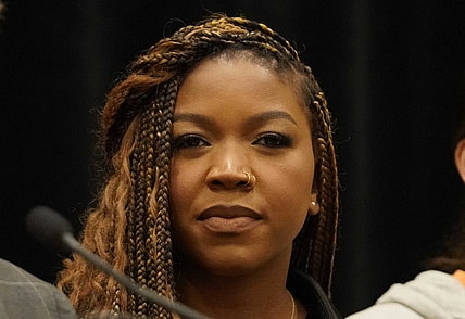 Jul 8, 2022; Chicago, IL, USA; Cherelle Griner spouse of Brittney Griner  during a press conference  addressing the detention of Brittney Griner in Russia at Hyatt Regency at McCormick Place. Mandatory Credit: David Banks-USA TODAY Sports