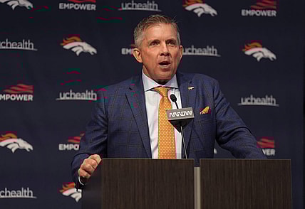 Feb 6, 2023; Englewood, CO, USA; Denver Broncos head coach Sean Payton speaks at the UCHealth Training Center. Mandatory Credit: Ron Chenoy-USA TODAY Sports