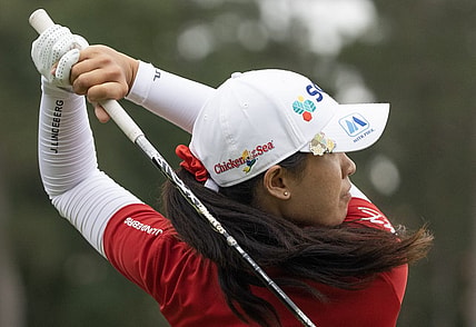 Apr 20, 2023; The Woodlands, Texas, USA; Pajaree Anannarukarn  (THA) drives from the fifth tee during the first round of The Chevron Championship golf tournament. Mandatory Credit: Thomas Shea-USA TODAY Sports
