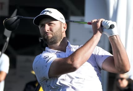Feb 9, 2022; Scottsdale, AZ, USA;  Pro golfer Jon Rahm, watches his ball from the 10th tee box during the WM Phoenix Open Annexus Pro-Am at TPC Scottsdale.

Golf Wm Phoenix Open Day 3