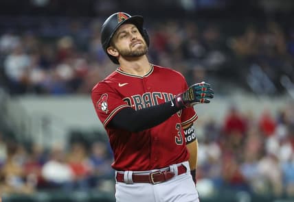 May 2, 2023; Arlington, Texas, USA; TArizona Diamondbacks third baseman Evan Longoria (3) reacts after flying out during the ninth inning against the Texas Rangers at Globe Life Field. Mandatory Credit: Kevin Jairaj-USA TODAY Sports
