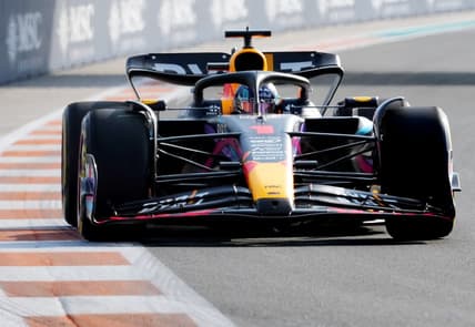 May 5, 2023; Miami Gardens, Florida, USA;  Red Bull driver Max Verstappen (1) of the Netherlands races into turn 11 during the second practice at Miami International Autodrome. Mandatory Credit: Jasen Vinlove-USA TODAY Sports