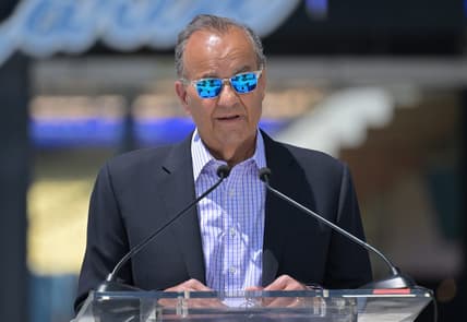 Jun 18, 2022; Los Angeles, CA, USA;  Joe Torre, Special Assistant to the Commissioner, MLB, speaks during the unveiling ceremony of a brand new Koufax commemorative statue at the Centerfield Plaza at Dodger Stadium. Mandatory Credit: Jayne Kamin-Oncea-USA TODAY Sports