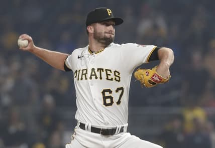 Jun 28, 2023; Pittsburgh, Pennsylvania, USA;  Pittsburgh Pirates relief pitcher Cody Bolton (67) pitches against the San Diego Padres during the ninth inning at PNC Park. Pittsburgh won 7-1. Mandatory Credit: Charles LeClaire-USA TODAY Sports