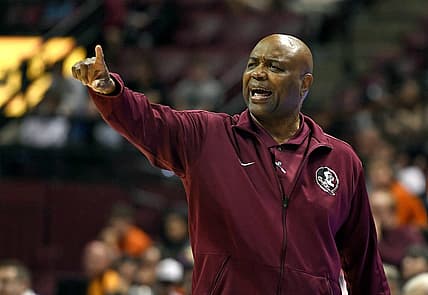 Nov 21, 2022; Tallahassee, Florida, USA; Florida State Seminoles head coach Leonard Hamilton watches game action against the Mercer Bears at Donald L. Tucker Center. Mandatory Credit: Melina Myers-USA TODAY Sports