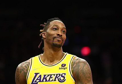 Apr 5, 2022; Phoenix, Arizona, USA; Los Angeles Lakers center Dwight Howard (39) against the Phoenix Suns at Footprint Center. Mandatory Credit: Mark J. Rebilas-USA TODAY Sports