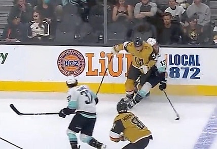Brayden McNabb hit on Brandon Tanev
