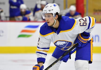 Mar 9, 2021; Philadelphia, Pennsylvania, USA; Buffalo Sabres defenseman Brandon Montour (62) against the Philadelphia Flyers during the second period at Wells Fargo Center. Mandatory Credit: Eric Hartline-USA TODAY Sports