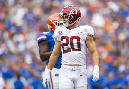 Sep 18, 2021; Gainesville, Florida, USA; Alabama Crimson Tide linebacker Drew Sanders (20) against the Florida Gators at Ben Hill Griffin Stadium. Mandatory Credit: Mark J. Rebilas-USA TODAY Sports