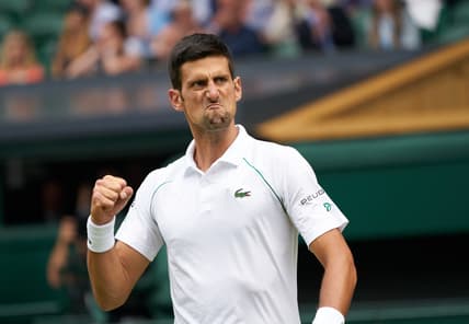 Jul 11, 2021; London, United Kingdom;  Novak Djokovic (SRB) seen with a passionate expression while playing against Matteo Berrettini (ITA) in the men s final on Centre Court at All England Lawn Tennis and Croquet Club. Mandatory Credit: Peter van den Berg-USA TODAY Sports
