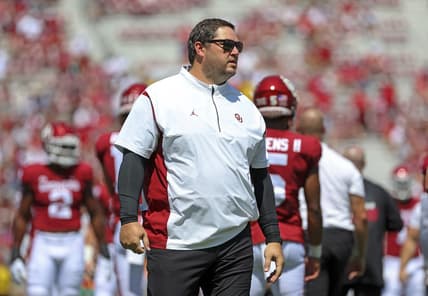 Sep 3, 2022; Norman, Oklahoma, USA; Oklahoma Sooners offensive coordinator Jeff Lebby before the game against the UTEP Miners at Gaylord Family-Oklahoma Memorial Stadium. Mandatory Credit: Kevin Jairaj-USA TODAY Sports