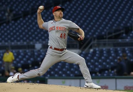 Sep 26, 2022; Pittsburgh, Pennsylvania, USA; Cincinnati Reds starting pitcher Chase Anderson (48) throws a pitch against the Pittsburgh Pirates during the first inning at PNC Park. Mandatory Credit: Charles LeClaire-USA TODAY Sports