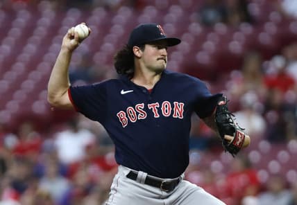 Sep 21, 2022; Cincinnati, Ohio, USA; Boston Red Sox starting pitcher Connor Seabold throws a pitch against the Cincinnati Reds during the first inning at Great American Ball Park. Mandatory Credit: David Kohl-USA TODAY Sports
