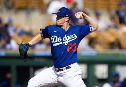 Feb 28, 2023; Phoenix, Arizona, USA; Los Angeles Dodgers pitcher Justin Bruihl against the Cincinnati Reds during a spring training game at Camelback Ranch-Glendale. Mandatory Credit: Mark J. Rebilas-USA TODAY Sports