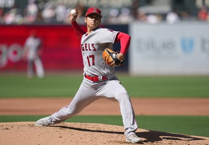 Jul 4, 2023; San Diego, California, USA;  Los Angeles Angels starting pitcher Shohei Ohtani (17) throws a pitch against the Los Angeles Angels during the second inning at Petco Park. Mandatory Credit: Ray Acevedo-USA TODAY Sports