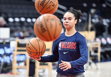 Dec 28, 2019; Washington, District of Columbia, USA; Washington Wizards assistant coach Kristi Toliver on the court before the game between the Washington Wizards and the New York Knicks at Capital One Arena. Mandatory Credit: Brad Mills-USA TODAY Sports