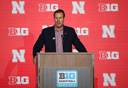 Oct 12, 2022; Minneapolis, Minnesota, US; Nebraska Cornhuskers men's head coach Fred Hoiberg speaks to the media during the Big Ten Basketball Media Days at Target Center. Mandatory Credit: Matt Krohn-USA TODAY Sports