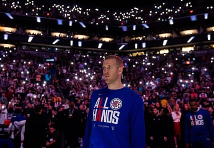 Apr 18, 2023; Phoenix, Arizona, USA; Los Angeles Clippers center Mason Plumlee (44) against the Phoenix Suns during game two of the 2023 NBA playoffs at Footprint Center. Mandatory Credit: Mark J. Rebilas-USA TODAY Sports