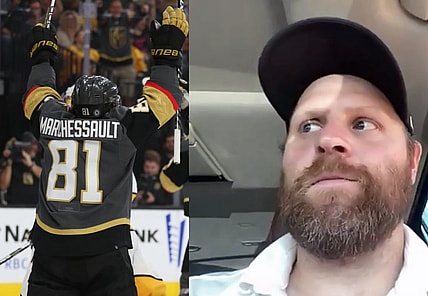 Phil Kessel Vegas Golden Knights media availability Evgenii Dadonov and Jonathan Marchessault celebrate goal (Photo- Vegas Golden Knights via Twitter)