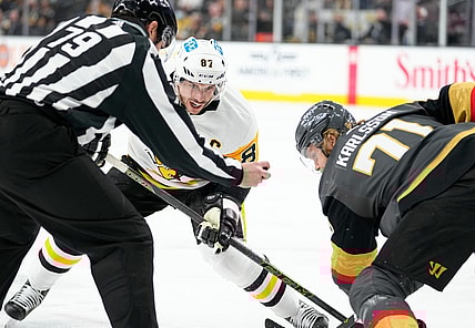 Sidney Crosby William Karlsson faceoff Vegas Golden Knights (Photo- Pittsburgh Penguins via Twitter)