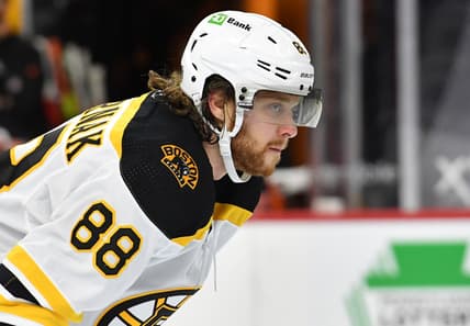 Feb 3, 2021; Philadelphia, Pennsylvania, USA; Boston Bruins right wing David Pastrnak (88) against the Philadelphia Flyers at Wells Fargo Center. Mandatory Credit: Eric Hartline-USA TODAY Sports