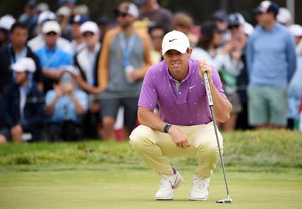 Jun 20, 2021; San Diego, California, USA; Rory McIlroy lines up a putt on the 11th green during the final round of the U.S. Open golf tournament at Torrey Pines Golf Course. Mandatory Credit: Orlando Ramirez-USA TODAY Sports