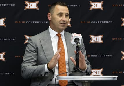 Jul 15, 2021; Arlington, TX, USA;  Texas Longhorns head coach Steve Sarkisian speaks to the media during Big 12 media days at AT&T Stadium. Mandatory Credit: Kevin Jairaj-USA TODAY Sports