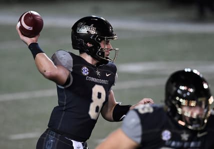 Vanderbilt quarterback Ken Seals (8) throws a pass during the third quarter against Tennessee at Vanderbilt Stadium Saturday, Dec. 12, 2020 in Nashville, Tenn.

Gw56465