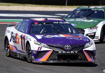Mar 27, 2022; Austin, Texas, USA; NASCAR Cup Series driver Denny Hamlin (11) during the EchoPark Automotive Texas Grand Prix at Circuit of the Americas. Mandatory Credit: Mike Dinovo-USA TODAY Sports