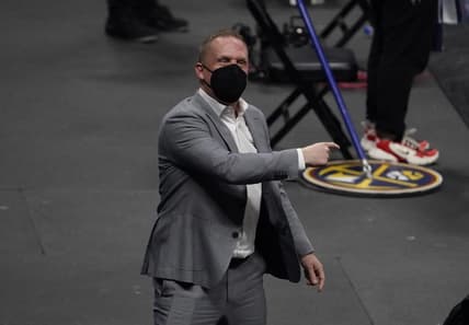 Mar 19, 2021; Denver, Colorado, USA; Denver Nuggets general manager Tim Connelly following the overtime win against the Chicago Bulls at Ball Arena. Mandatory Credit: Ron Chenoy-USA TODAY Sports